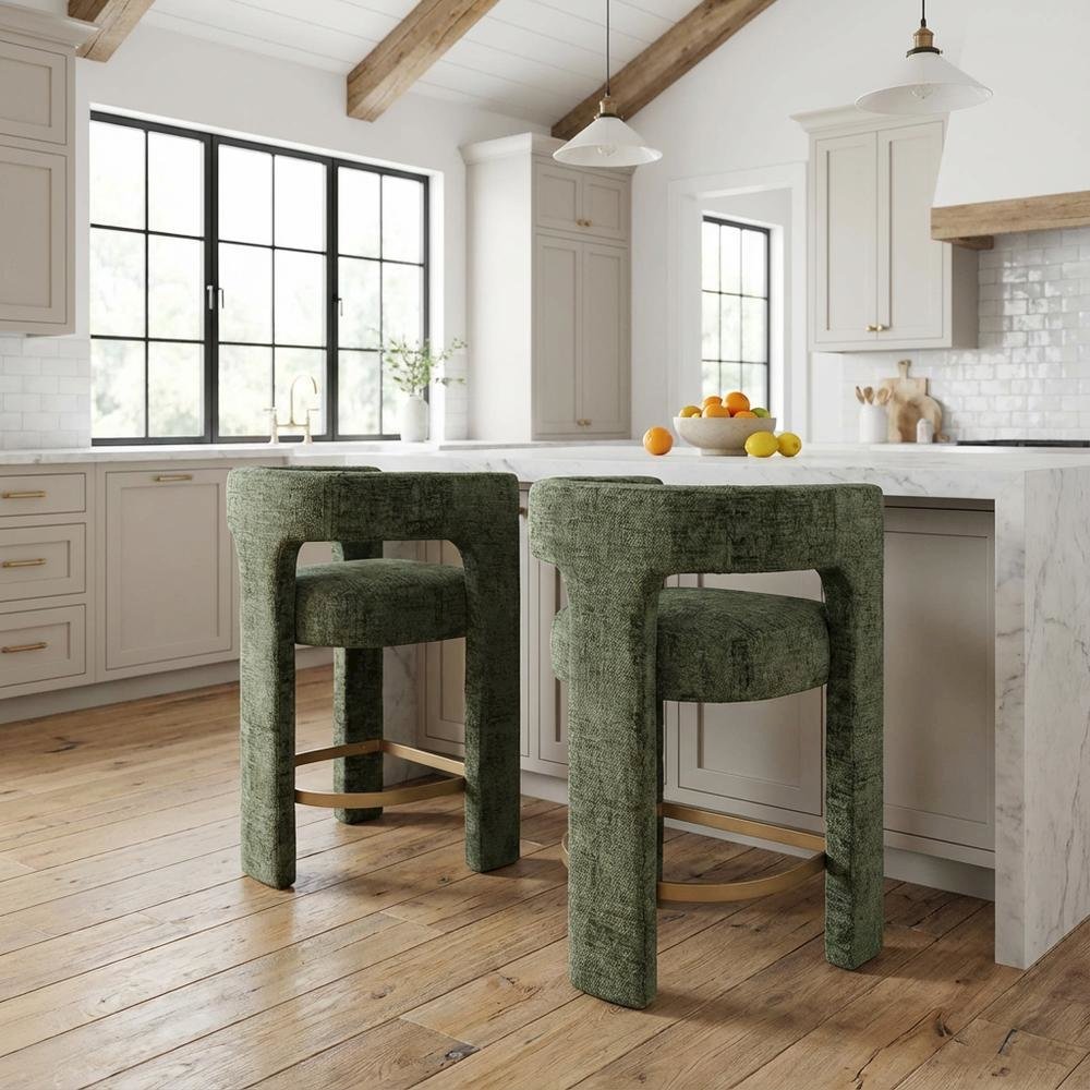 Gwen Modern Luxury Jacquard Fabric Sculpture Counter Stool - Set of 2. Picture 2