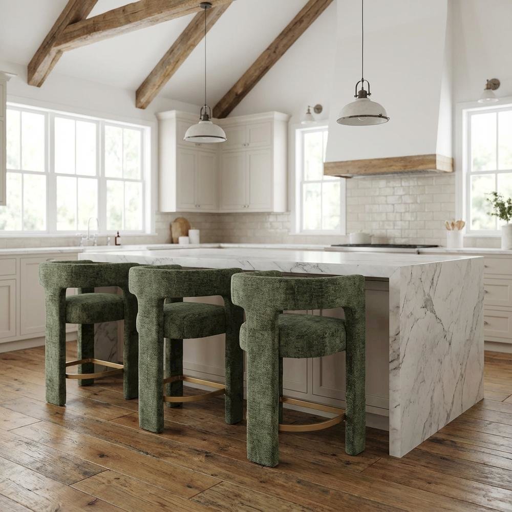 Gwen Modern Luxury Jacquard Fabric Sculpture Counter Stool - Set of 4. Picture 2