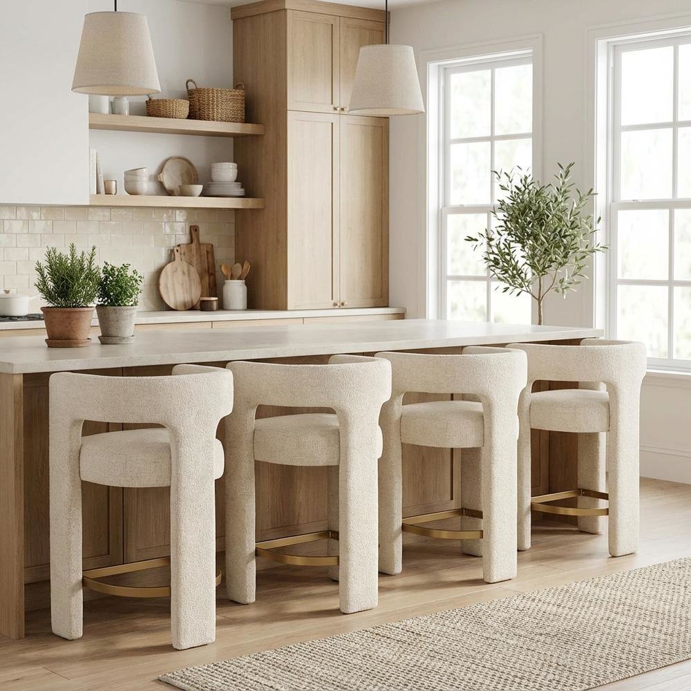 Gwen Modern Luxury Jacquard Fabric Sculpture Counter Stool - Set of 4. Picture 2