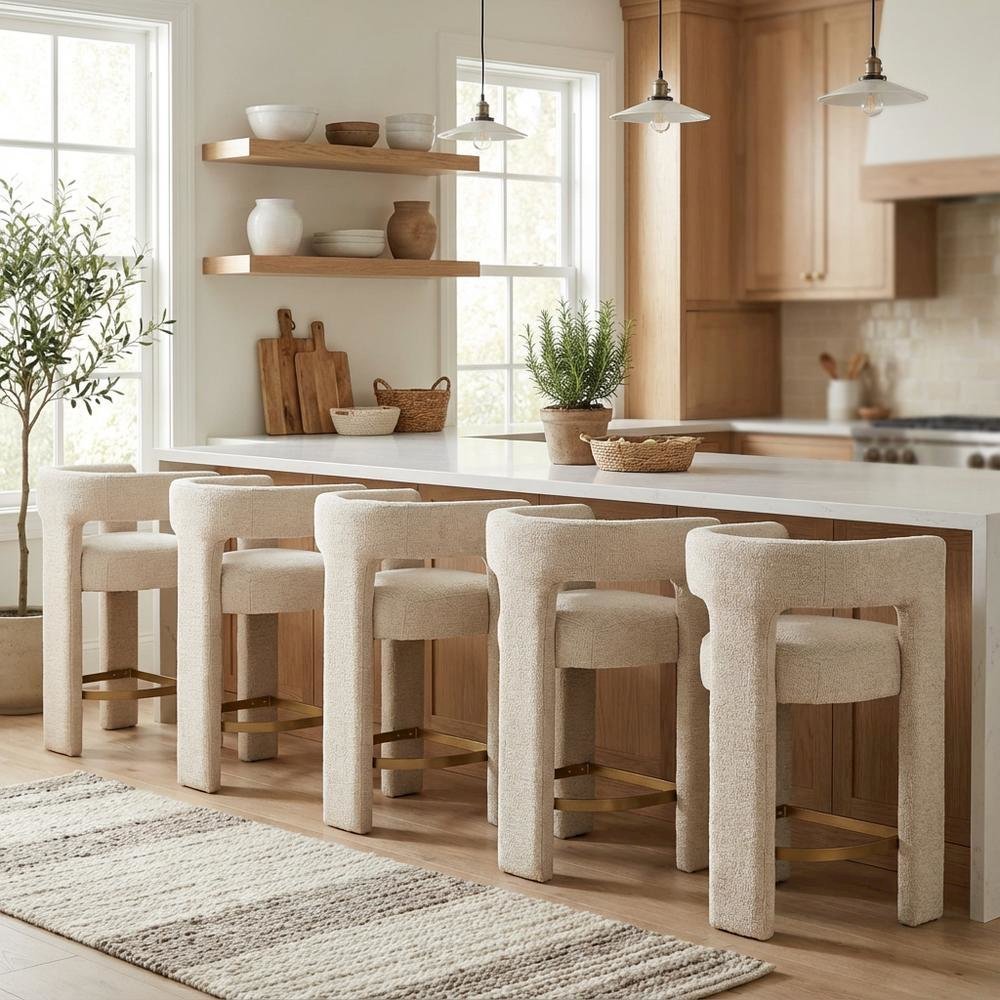 Gwen Modern Luxury Jacquard Fabric Sculpture Counter Stool - Set of 6. Picture 2