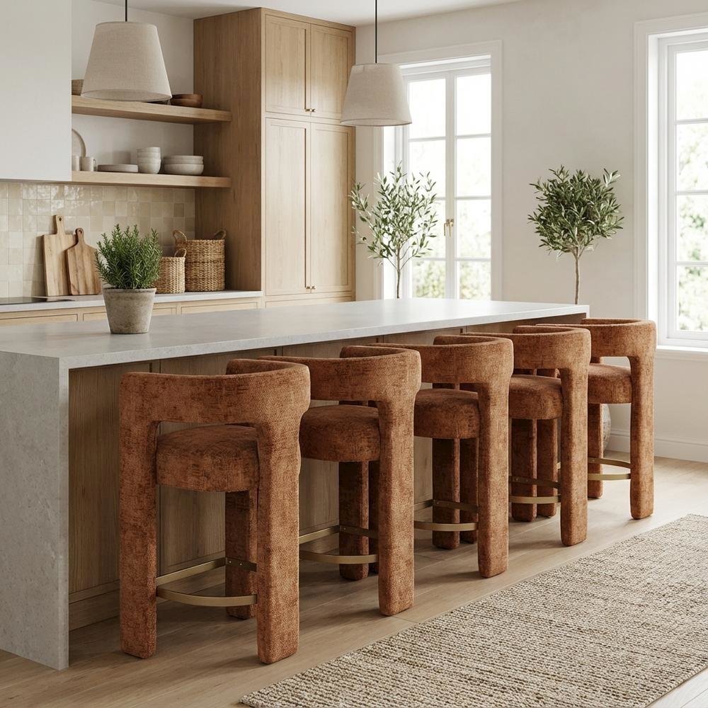 Gwen Modern Luxury Jacquard Fabric Sculpture Counter Stool - Set of 6. Picture 2
