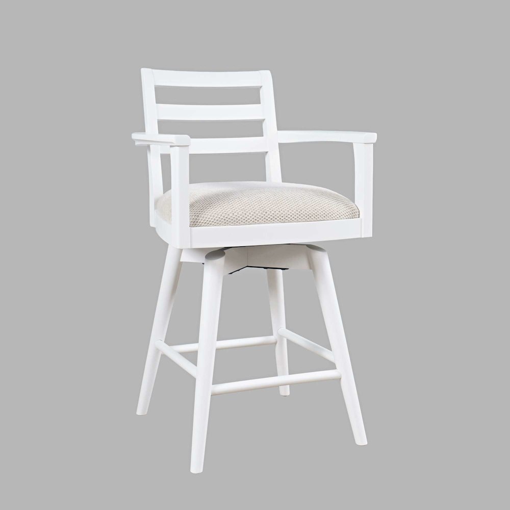 Axis Mid-Century Modern Upholstered Ladderback Swivel Barstool - Set of 2. Picture 3