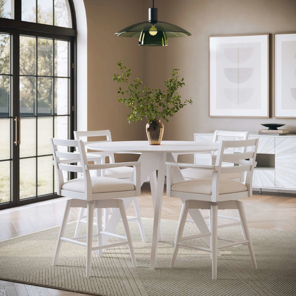 Axis Mid-Century Modern Upholstered Ladderback Swivel Barstool - Set of 2. Picture 2