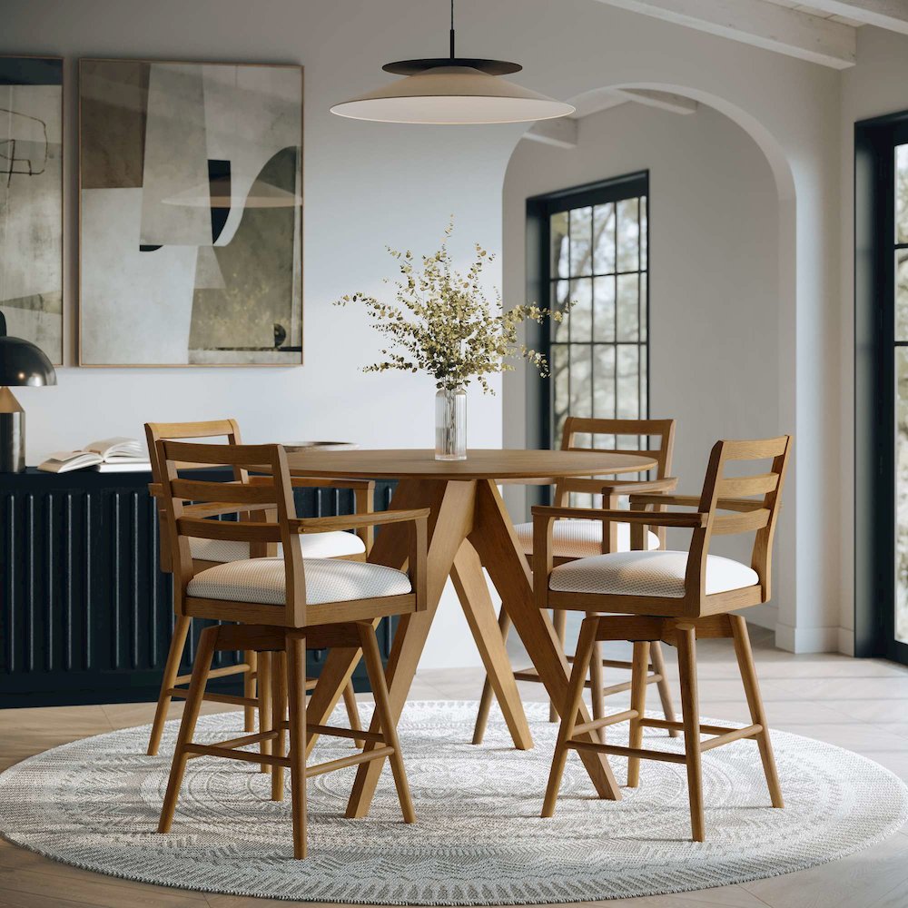 Axis Mid-Century Modern Upholstered Ladderback Swivel Barstool - Set of 2. Picture 2