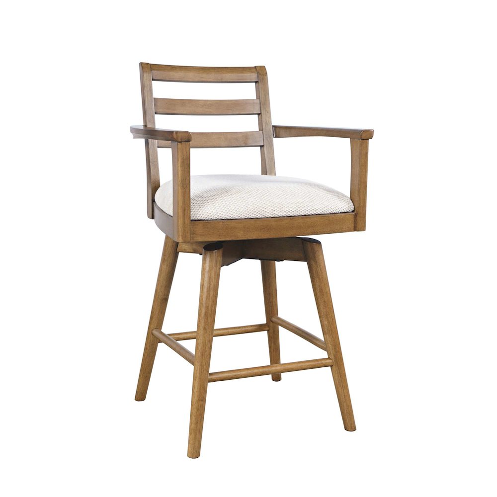 Axis Mid-Century Modern Upholstered Ladderback Swivel Barstool - Set of 2. Picture 3