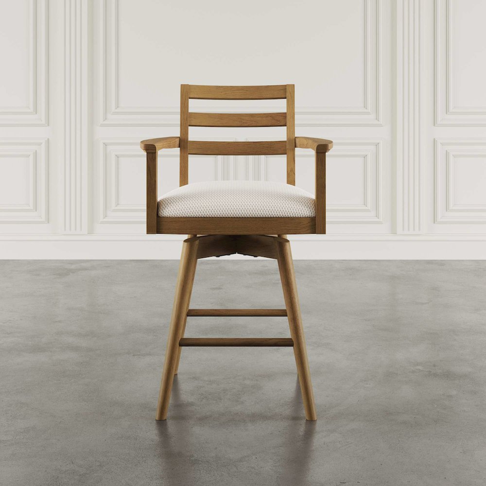Axis Mid-Century Modern Upholstered Ladderback Swivel Barstool - Set of 2. Picture 9