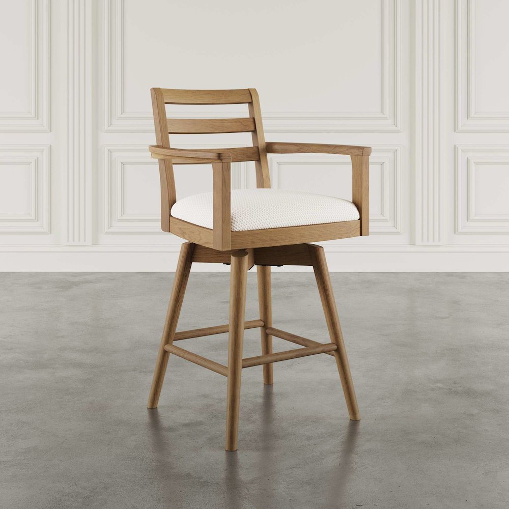 Axis Mid-Century Modern Upholstered Ladderback Swivel Barstool - Set of 2. Picture 10