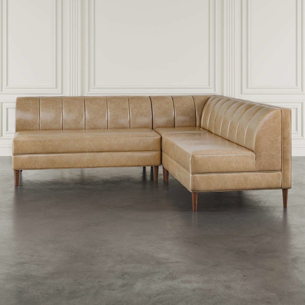 Ruston Modern Banquette Faux Leather Sectional with Five Seats and Corner Wedge. Picture 10