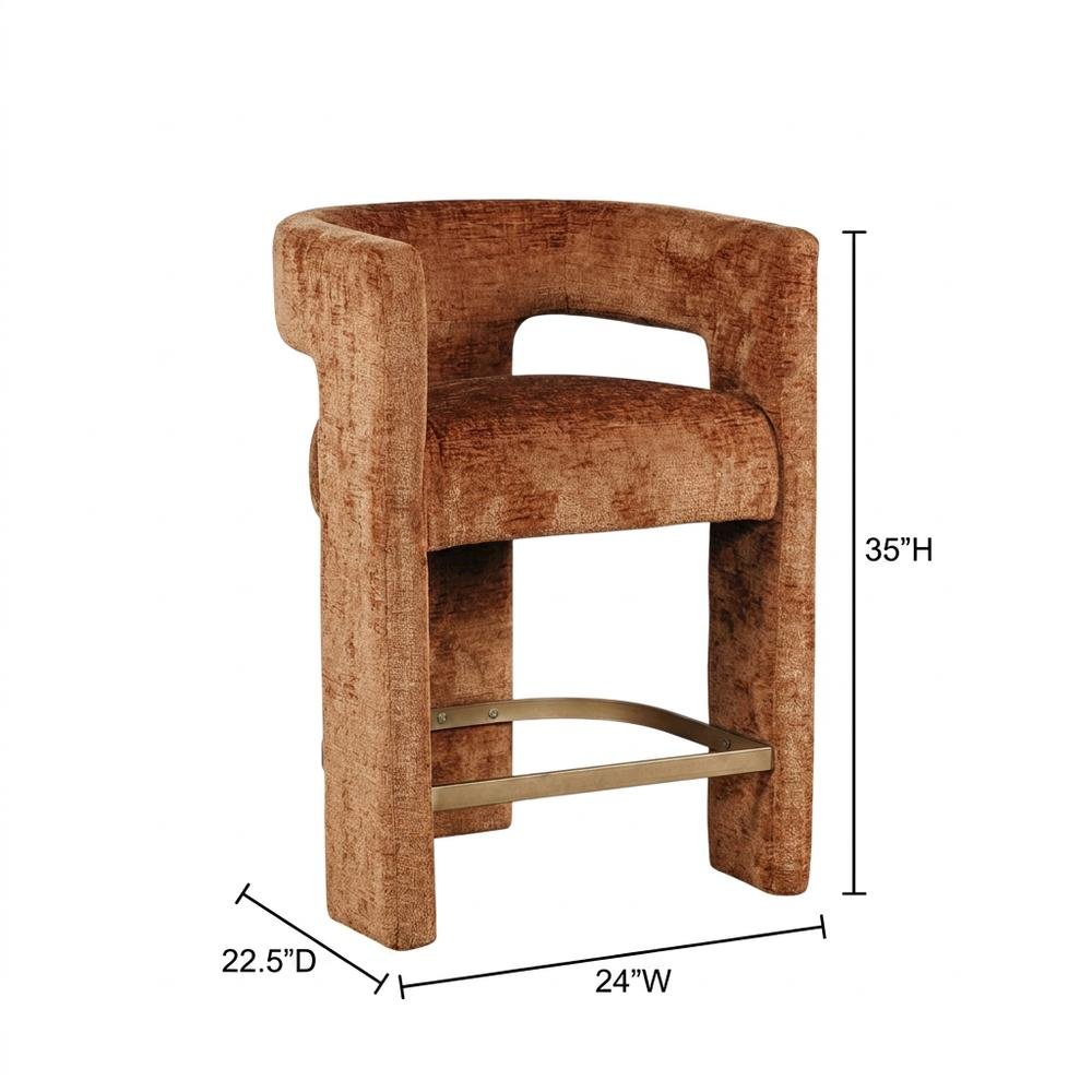 Modern Upholstered Counter Stool, Iron Frame, Rust, Set of 2. Picture 5