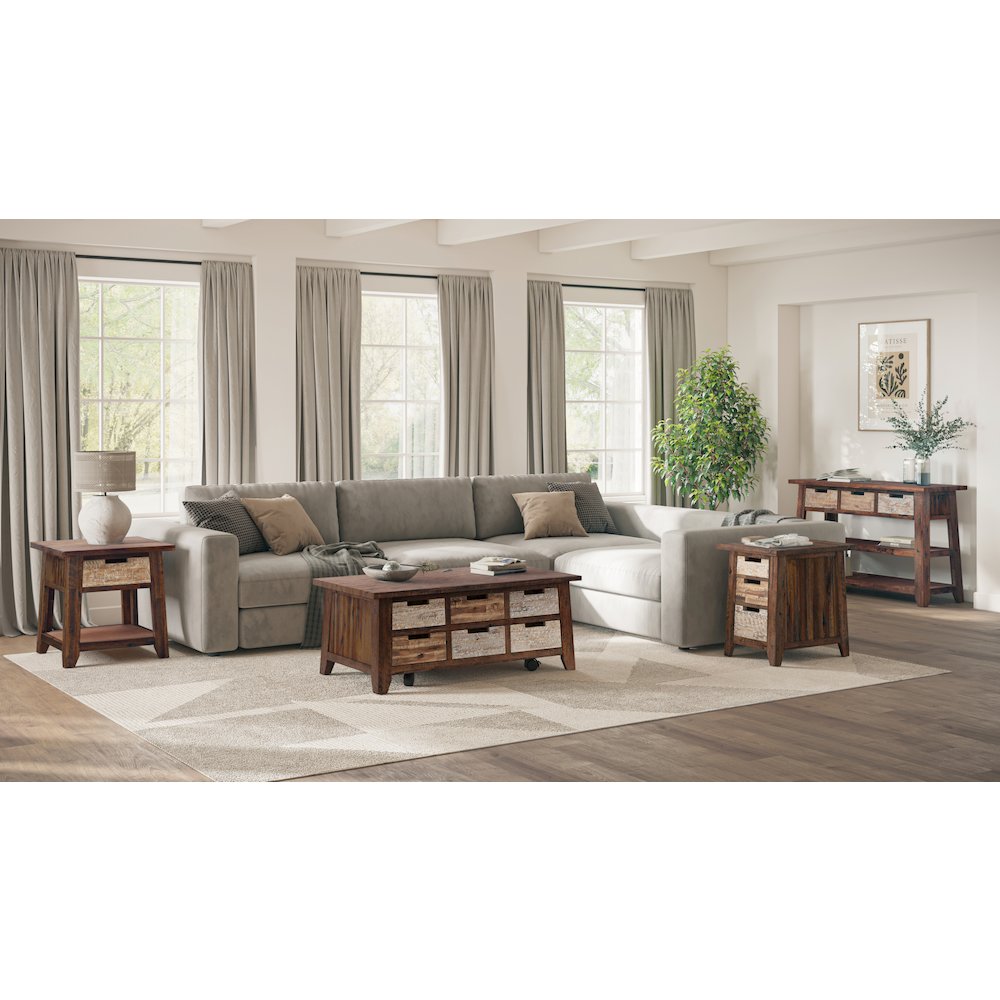 Painted Canyon Rustic Solid Acacia USB Charging End Table. Picture 2