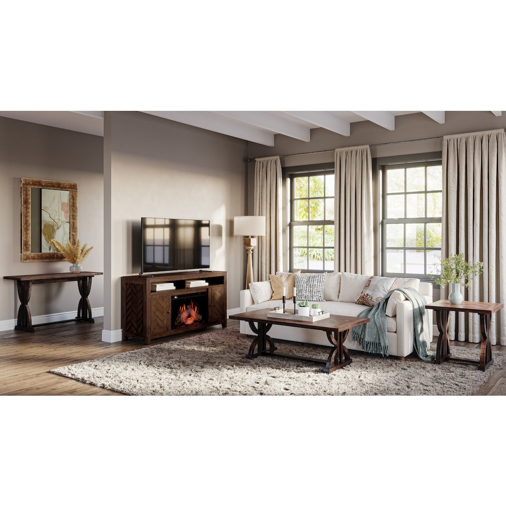 Fairview Transitional Herringbone Distressed Acacia End Table. Picture 10