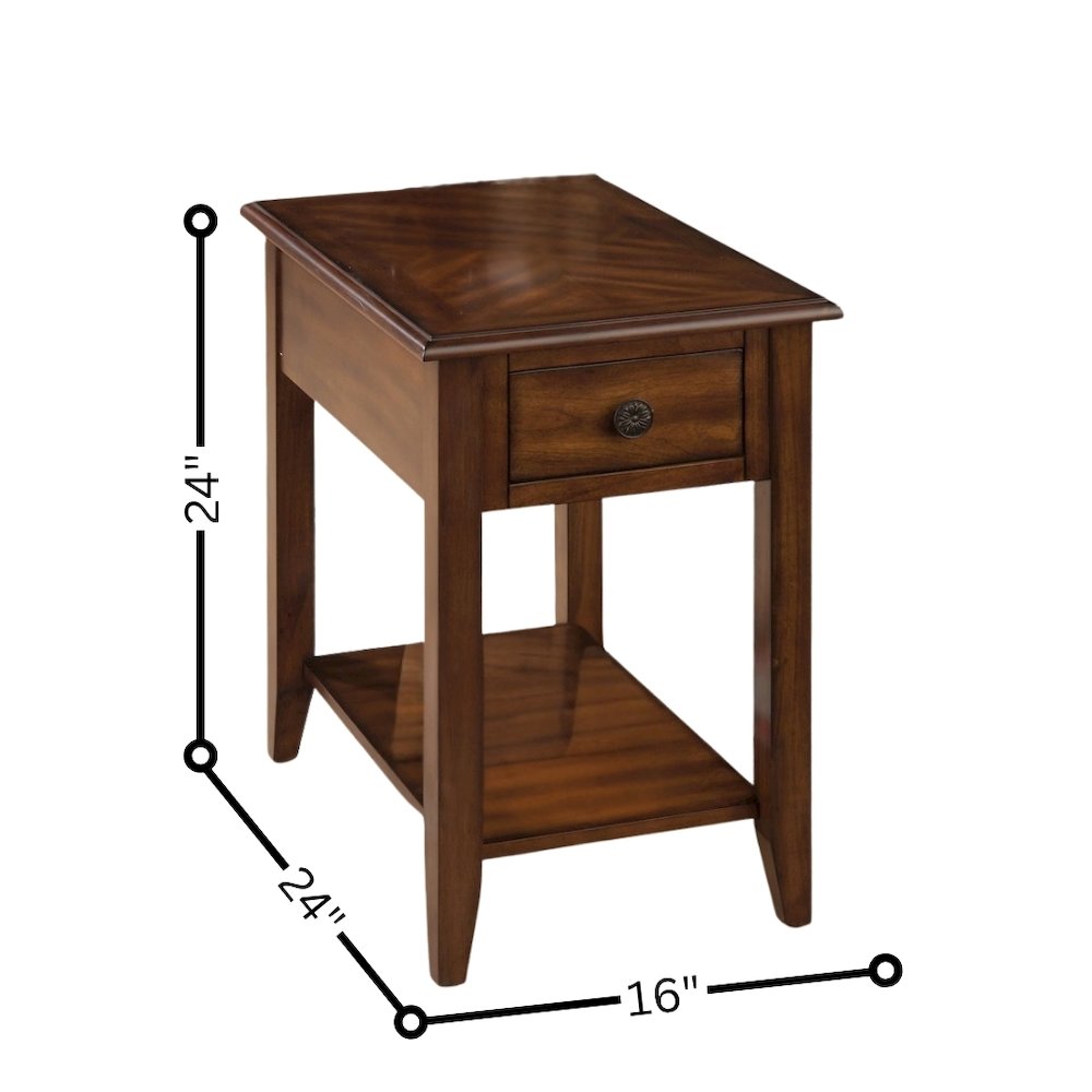 Brown Wooden Side Table with Drawer and Shelf – Elegant Bedside End Table. Picture 3