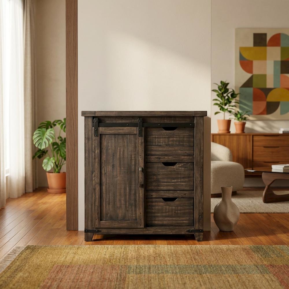 Barnwood Brown Farmhouse Barn Door Cabinet, 32 Inch, MDF Pine, Rustic. Picture 3