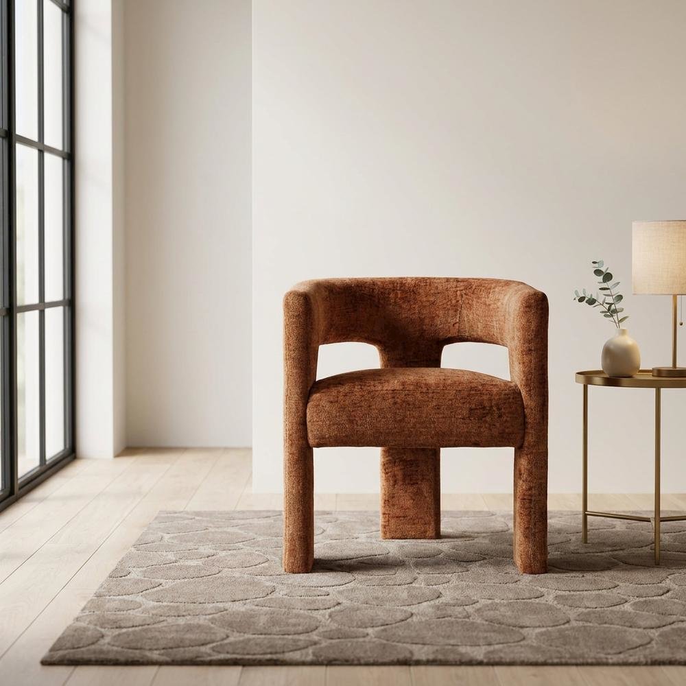 Jacquard Sculpture Accent Chair for Living Room or Bedroom, Rust. Picture 3