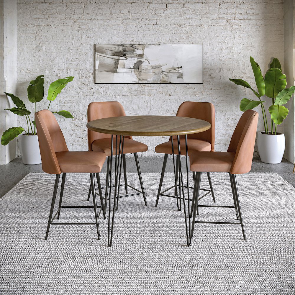 Mid-Century Modern Faux Leather Upholstered Counter Height Barstool (Set of 2). Picture 7