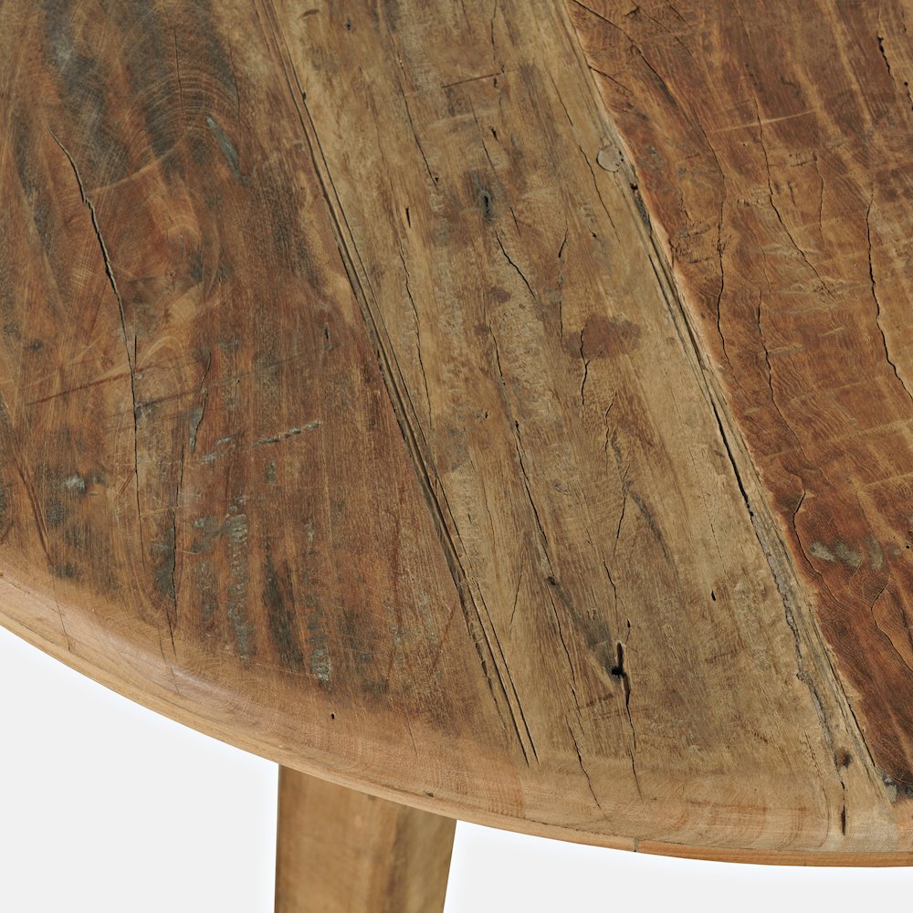 Five Piece Round Rustic Reclaimed Solid Wood Round Dining Set. Picture 3