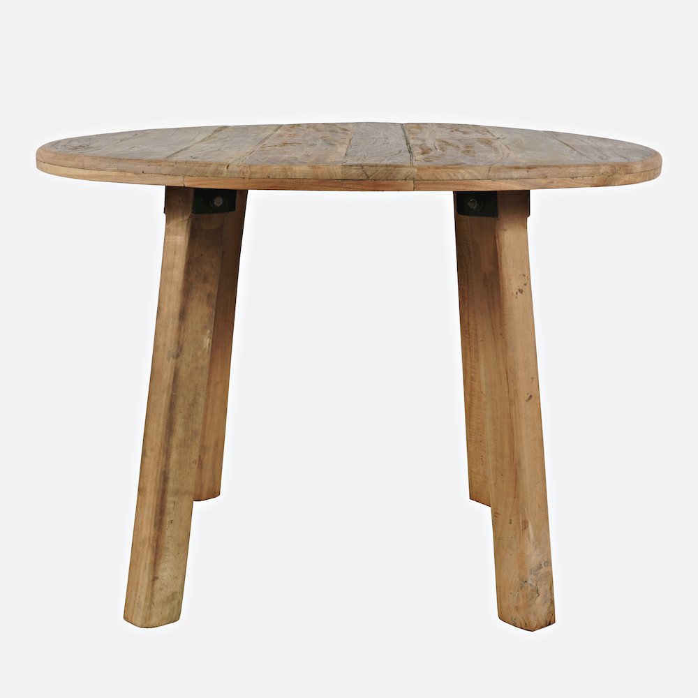 Five Piece Round Rustic Reclaimed Solid Wood Round Dining Set. Picture 5