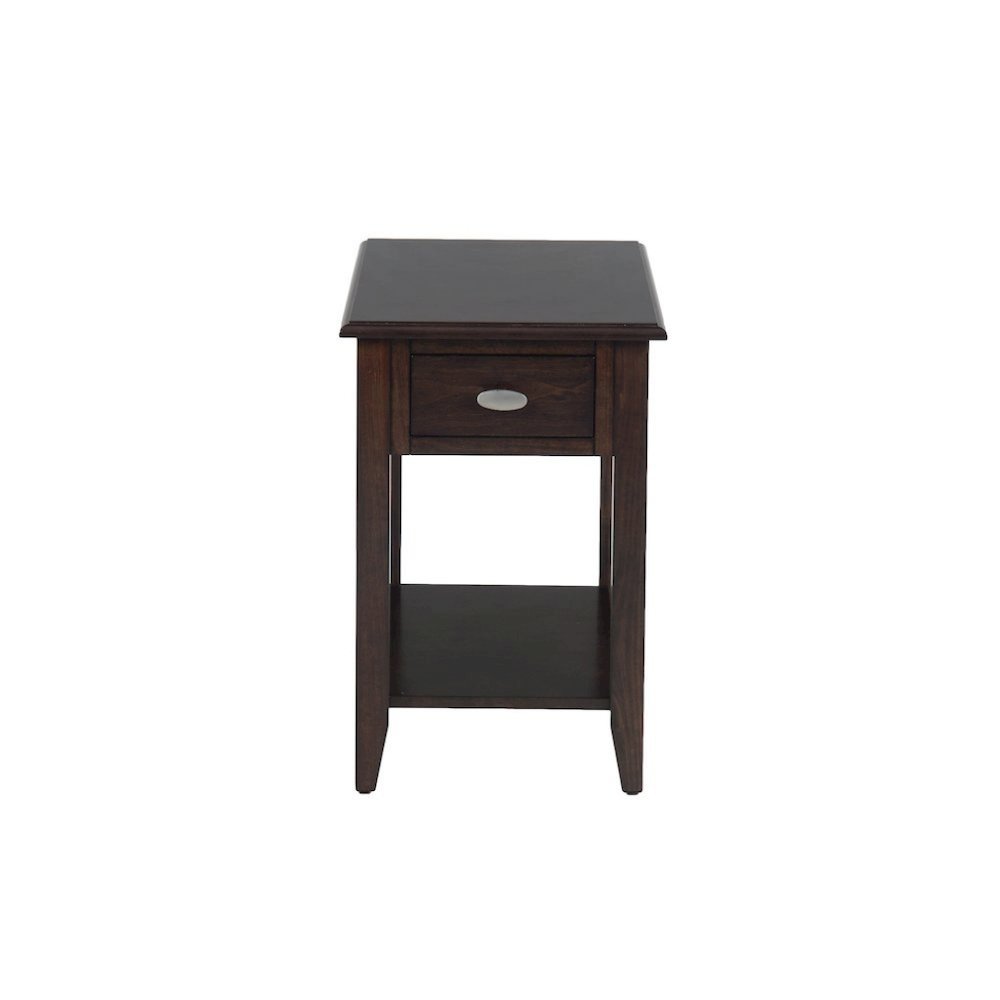 Brown Wooden Side Table with Drawer and Shelf, Bedside and End Table Bedroom. Picture 1