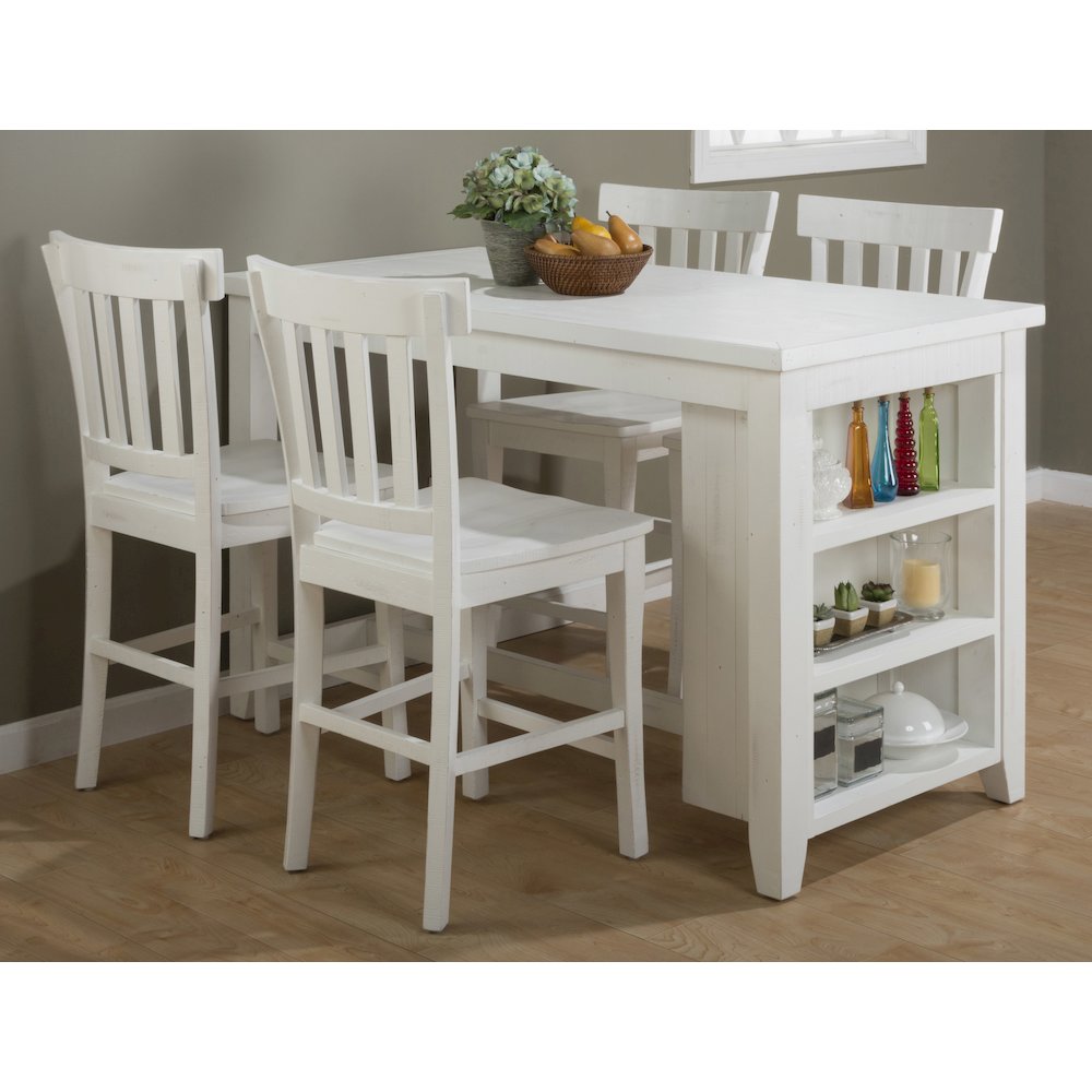 Solid Reclaimed Pine Rustic 60" Dining Set with Four Counter Height Barstools. Picture 7