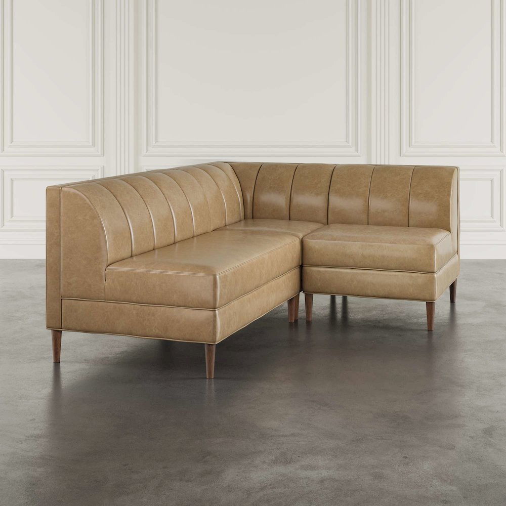 Ruston Modern Banquette Faux Leather Sectional with Four Seats and Corner Wedge. Picture 9