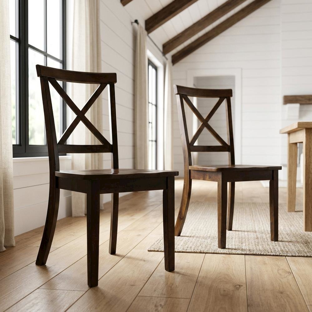 Acacia Veneer X-Back Wood Dining Chairs, Richmond Cherry, Set of 2. Picture 3
