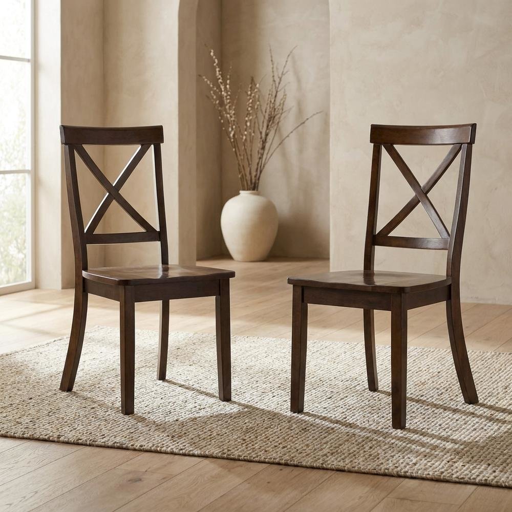 Acacia Veneer X-Back Wood Dining Chairs, Richmond Cherry, Set of 2. Picture 4