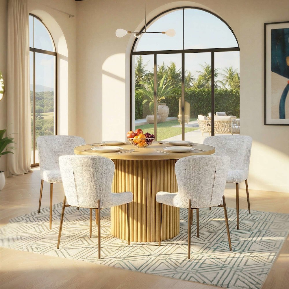 Auden Five Piece Mid-Century Modern Dining Set, Performance Upholstered Chairs. Picture 2
