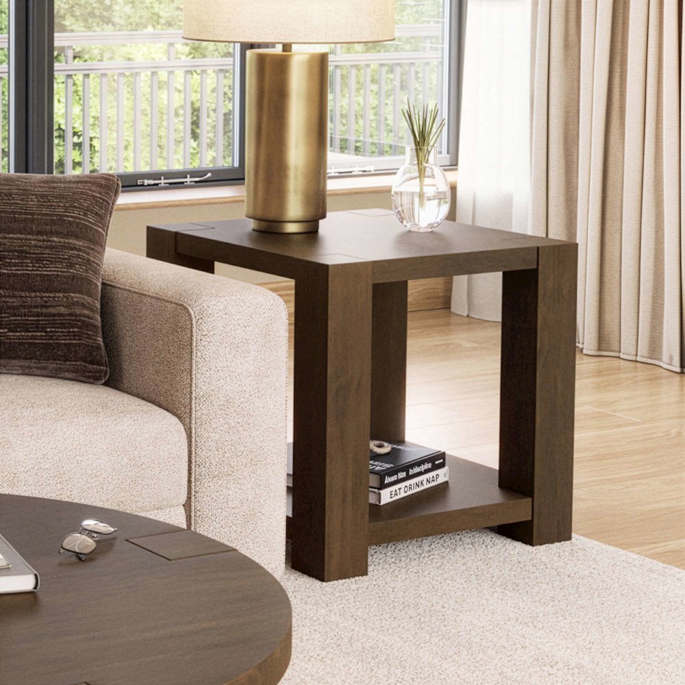 Brownstone 24" Transitional Modern Block-Frame Square End Table with Storage. Picture 2