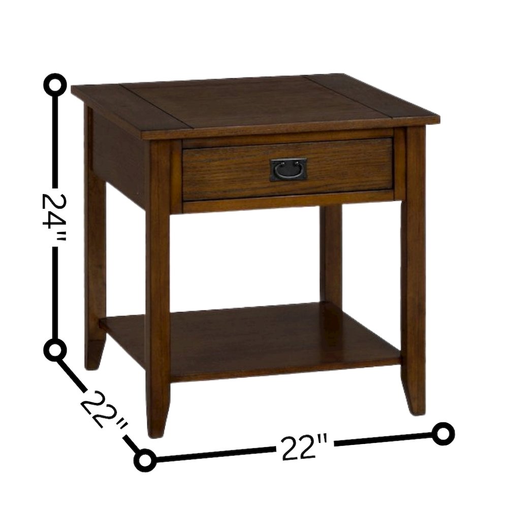 Oak Brown Wooden End Table with Drawer, Bedside and Side Table Bedroom. Picture 5