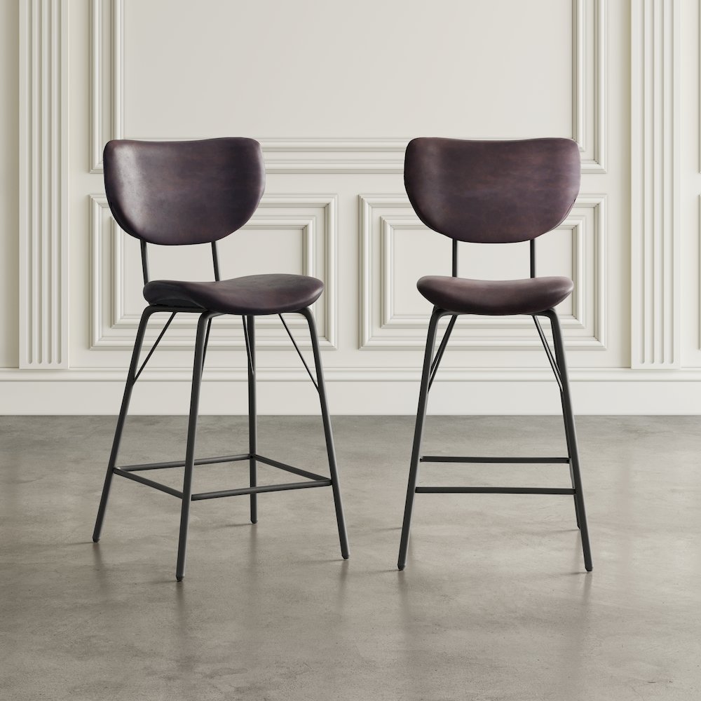 Modern Faux Leather Split-Back Upholstered Counter Height Barstool (Set of 2). Picture 8