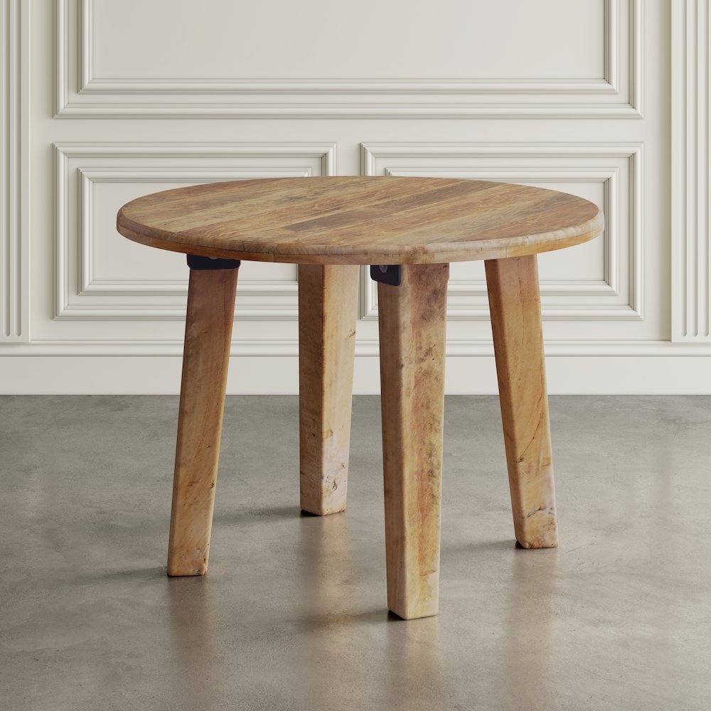 Five Piece Round Rustic Reclaimed Solid Wood Round Dining Set. Picture 11