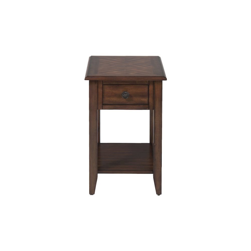 Brown Wooden Side Table with Drawer and Shelf – Elegant Bedside End Table. Picture 1