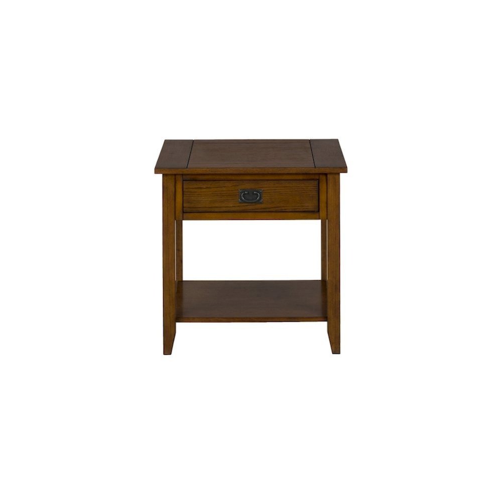 Oak Brown Wooden End Table with Drawer, Bedside and Side Table Bedroom. Picture 4