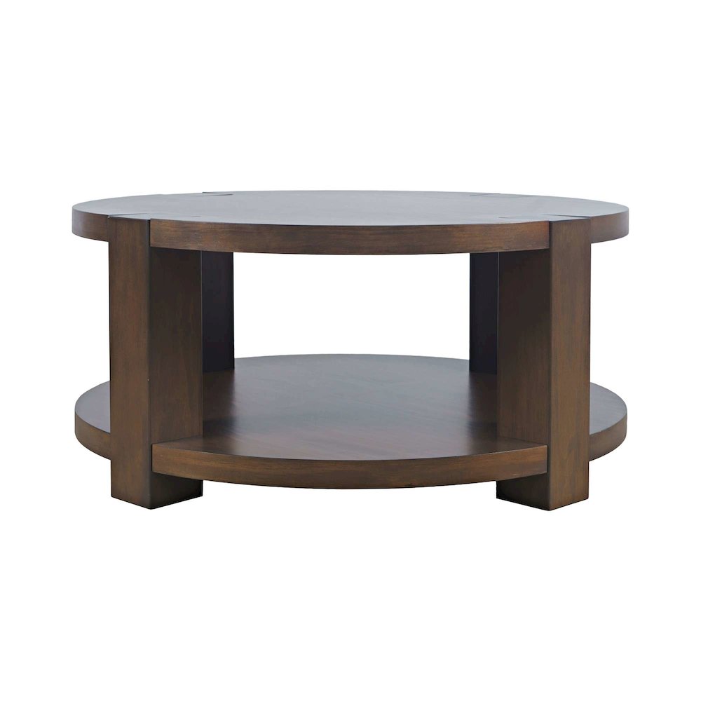 Brownstone 40" Round Transitional Modern Block-Frame Coffee Table with Wheels. Picture 1