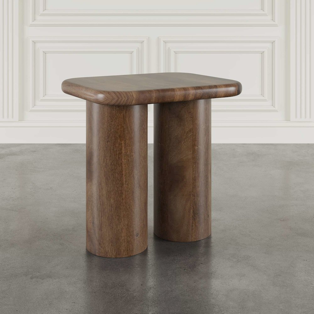 Mandara Global Modern Solid Wood Pillar Double Pedestal End Table. Picture 9
