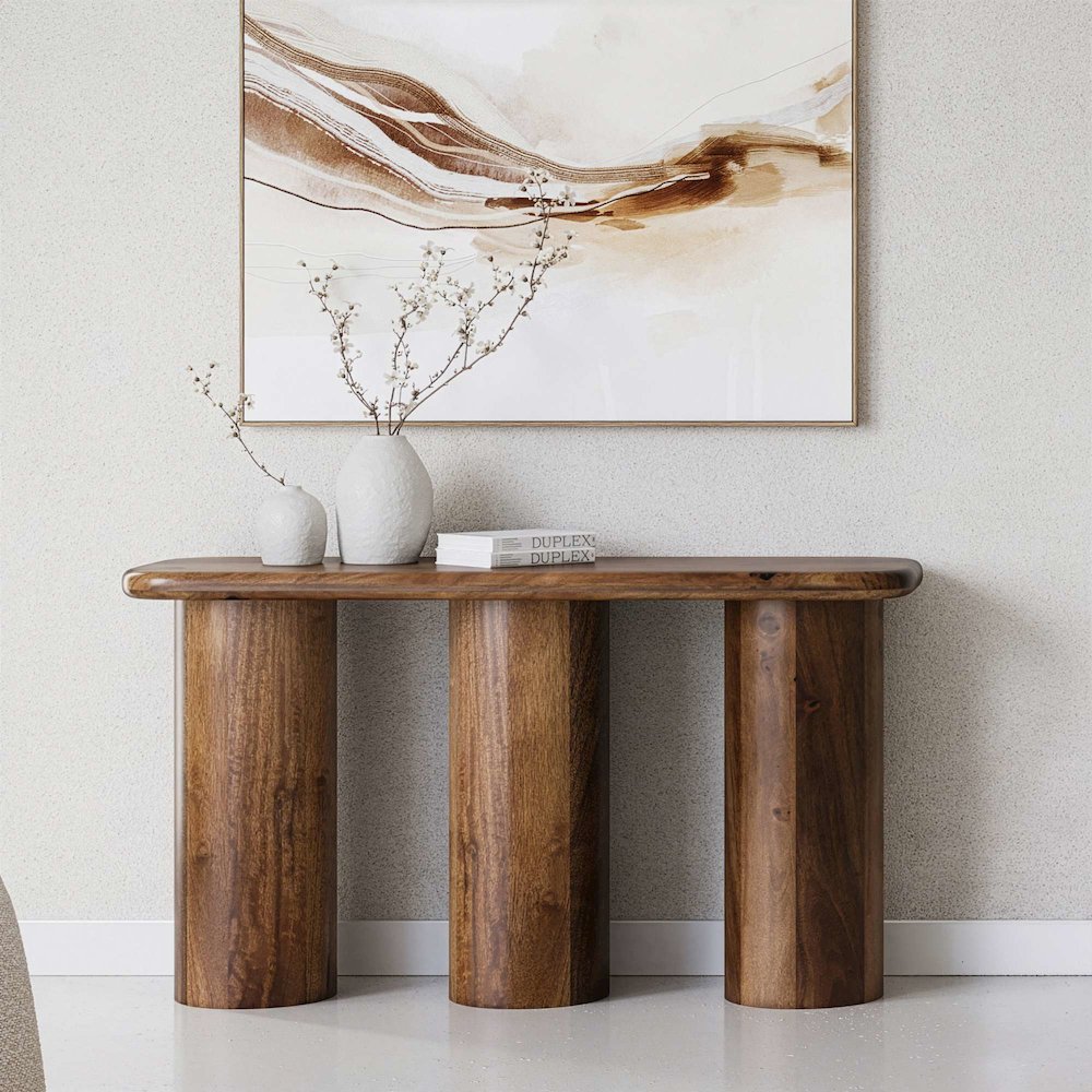 Mandara Global Modern 54" Solid Wood Pillar Sofa Console Table. Picture 2