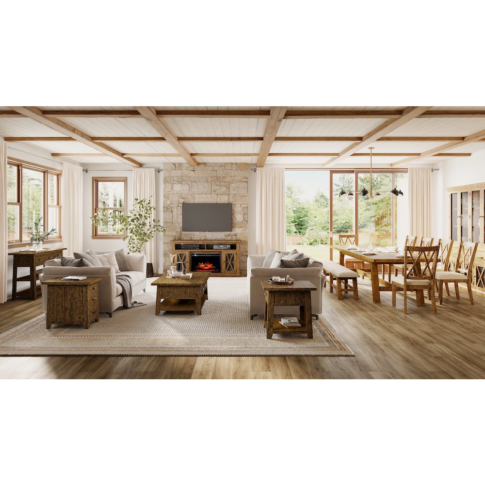 Rustic Farmhouse Solid Wood 60" Storage Console TV Stand with Electric Fireplace. Picture 11