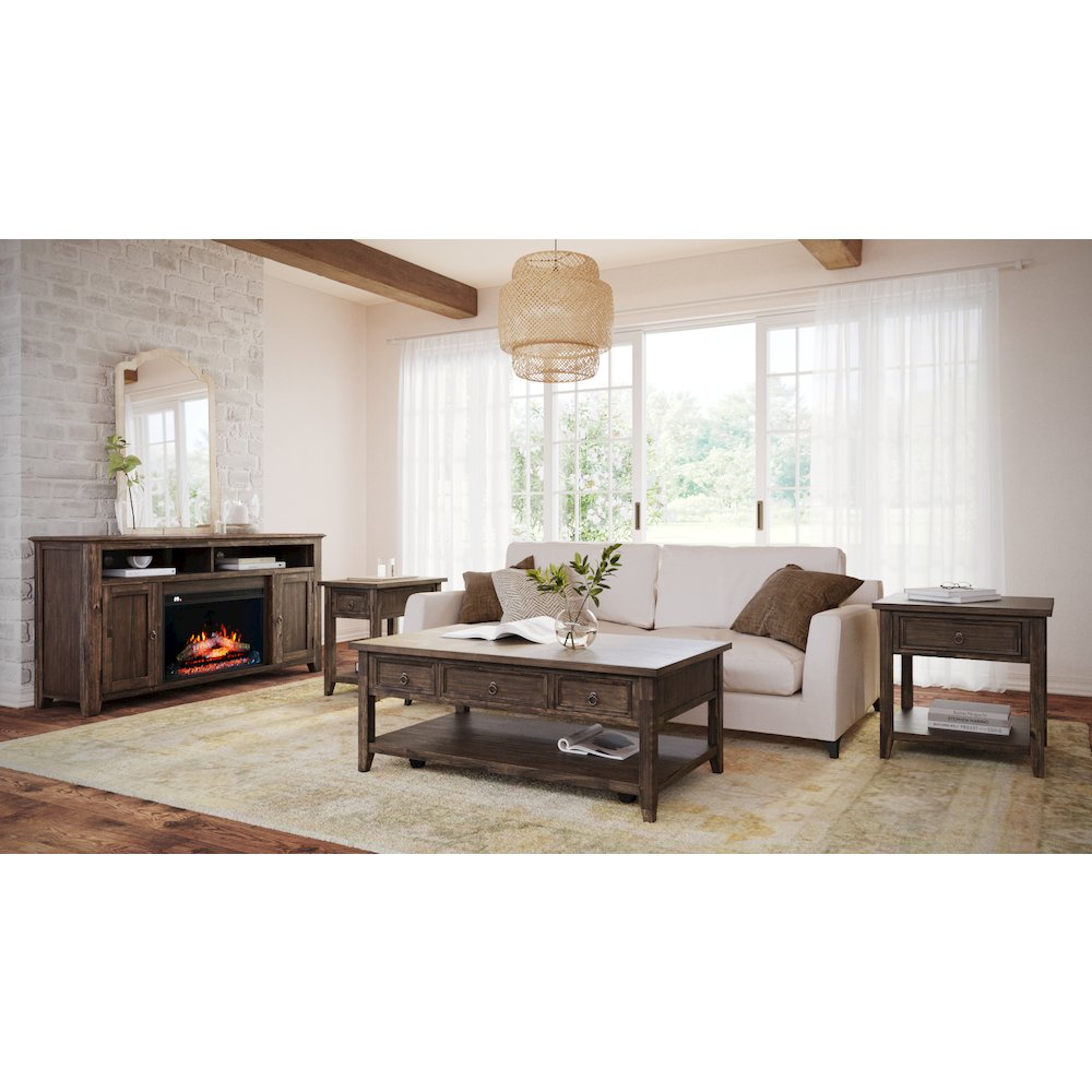 Transitional Rustic 60" Storage Console TV Stand with Electric Fireplace. Picture 12