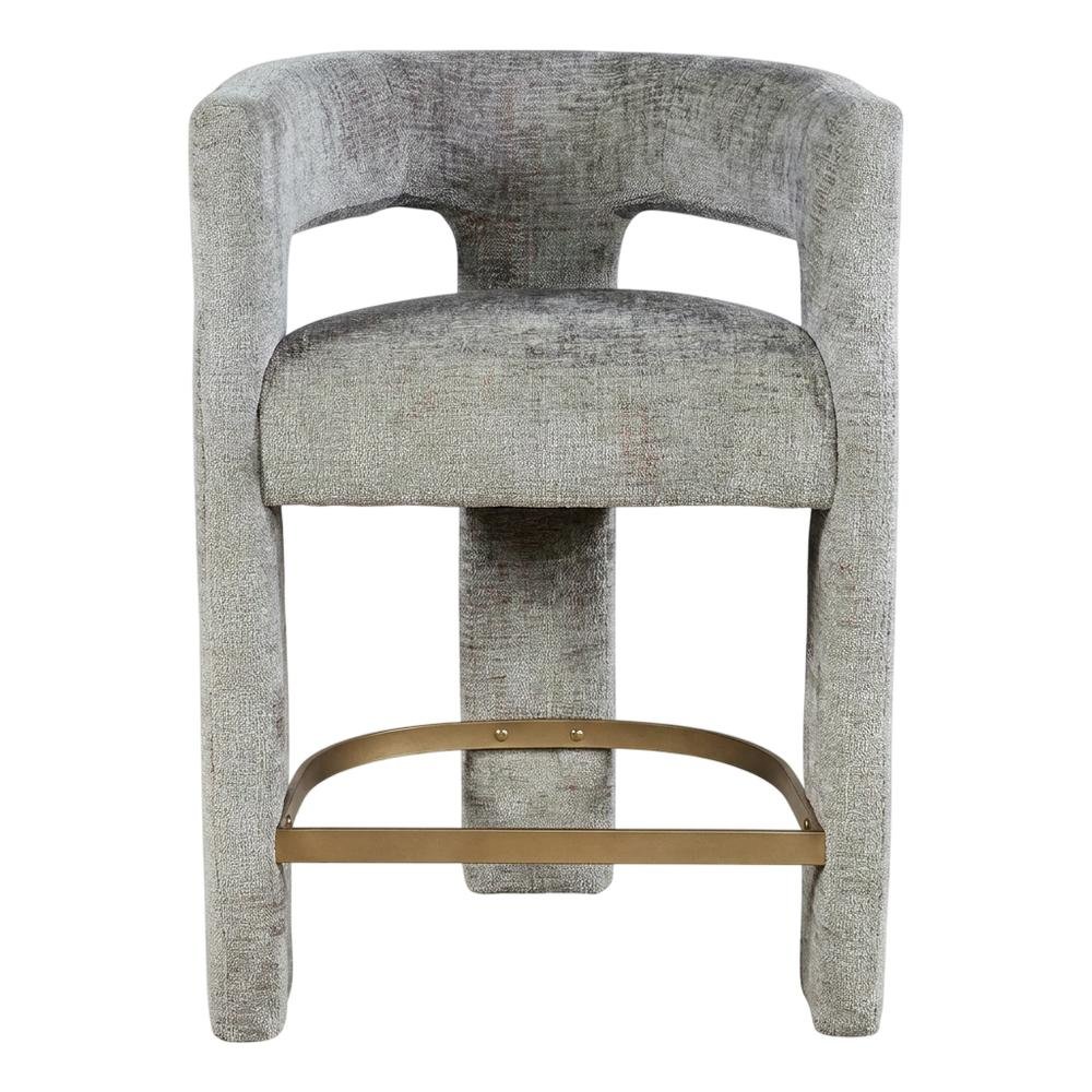 Modern Upholstered Counter Stool, Iron Frame, Grey, Set of 4. Picture 4