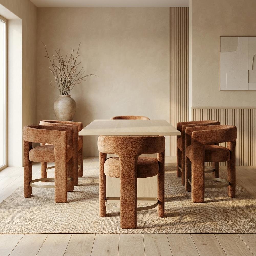 Modern Upholstered Counter Stool, Iron Frame, Rust, Set of 4. Picture 2