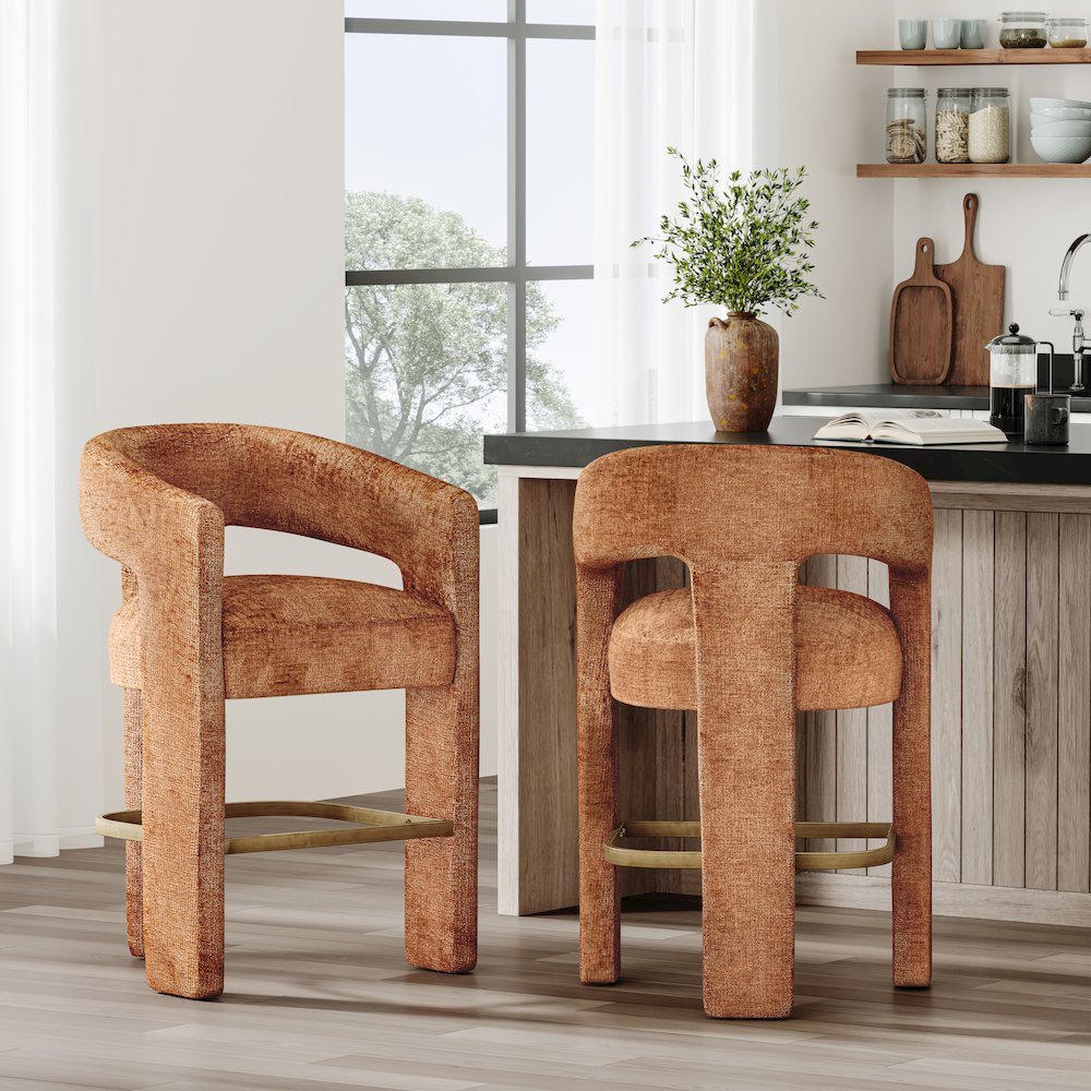 Gwen Modern Luxury Jacquard Fabric Sculpture Counter Stool - Set of 6. Picture 9