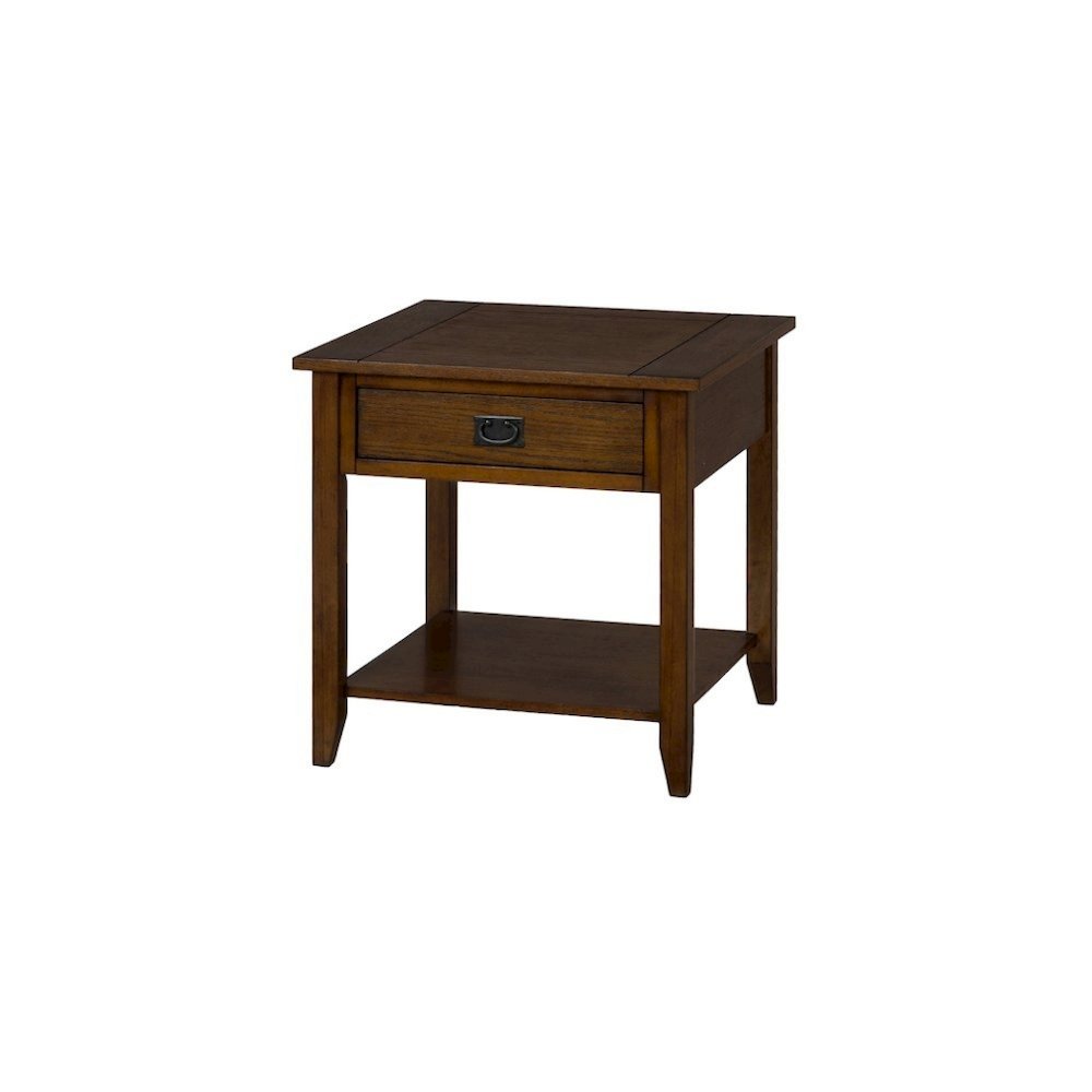 Oak Brown Wooden End Table with Drawer, Bedside and Side Table Bedroom. Picture 1