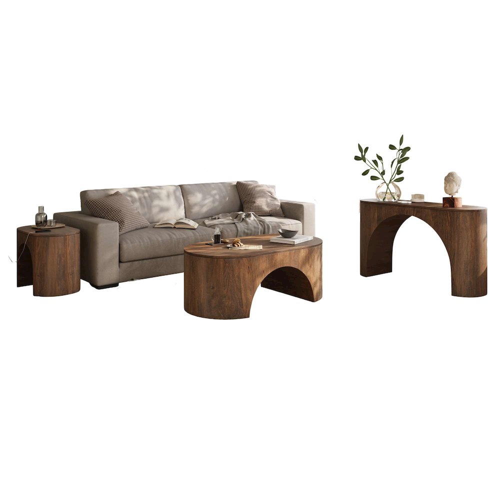 Luna Modern Architectural Three Piece Curved Living Room Table Set. Picture 3