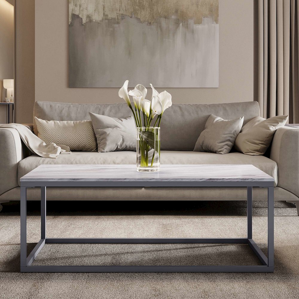 Wynn 48" Modern Luxe Solid Marble Coffee Table. Picture 2