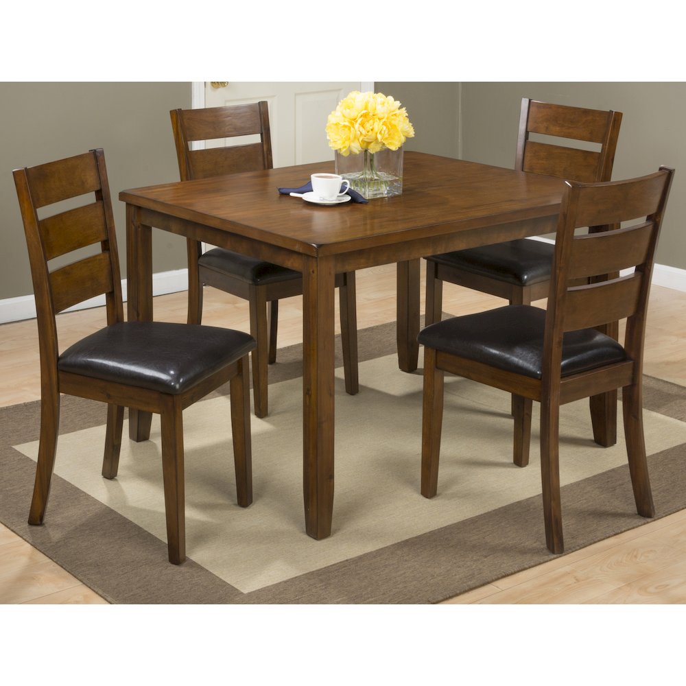 Rustic Brown Five Piece Dining Set - Table with Four Faux Leather Chairs. Picture 6