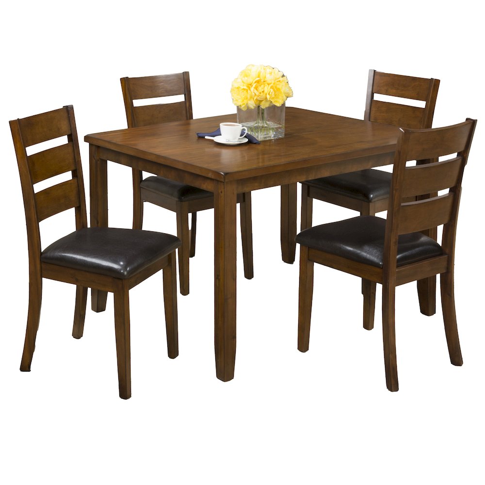 Rustic Brown Five Piece Dining Set - Table with Four Faux Leather Chairs. Picture 1