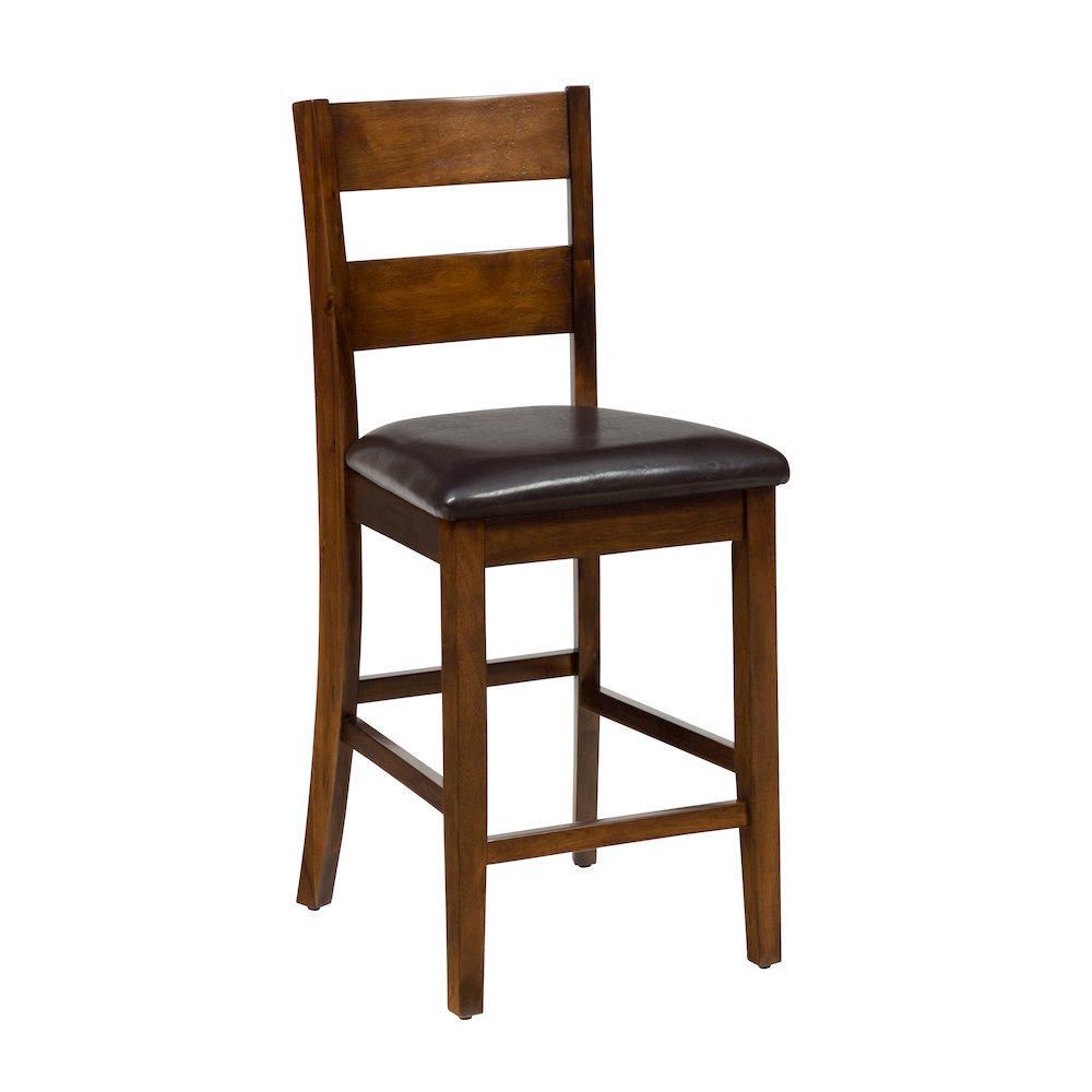Rustic Brown Counter Height Table and Four Faux Leather Stools- Warm Brown. Picture 4