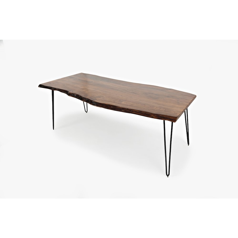 Seven Piece Solid Acacia Dining Set with Upholstered Mid-Century Modern Chairs. Picture 5