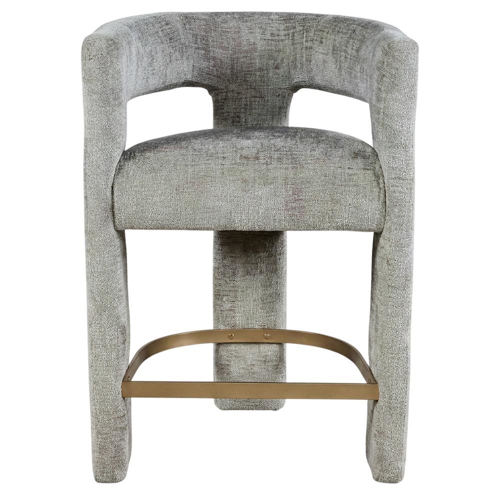 Modern Upholstered Counter Stool, Iron Frame, Grey, Set of 6. Picture 4