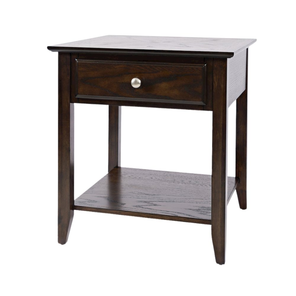 Espresso Brown Wooden End Table with Drawer, Elegant Side Table for Bedroom, 22". Picture 1